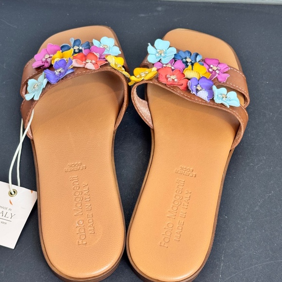NWT Fabio Maggenti Italy Floral Leather Colorful Sandals Slides Size 8 - Picture 6 of 9